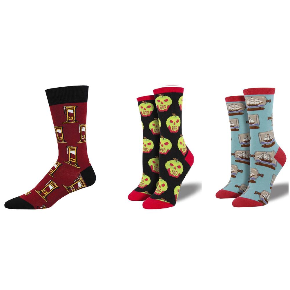 NEW SOCKSMITH women's heads up & bad apple & ship in a bottle socks - set of 3 p